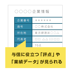 与信に役立つ「評点」や「業績データ」が見られる